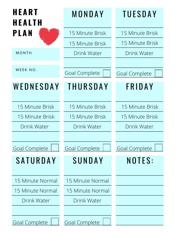 Weekly walking Plan Heart Health