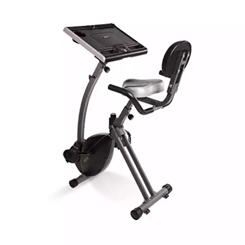 Stamina Wirk Ride Exercise Bike - Foldable Fitness Bike with Workstation and Standing Desk - Stationary Bike for Home Workout - Up to 250 Weight Capacity
