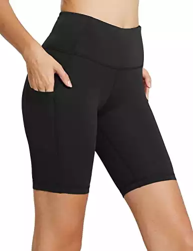 BALEAF Biker Shorts Women with Pockets Workout Gym Spandex Shorts Tummy Control Yoga Running Compression Shorts 8" Black M