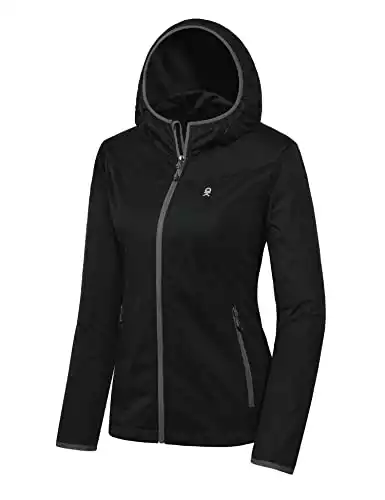 Little Donkey Andy Women's Lightweight Hooded Softshell Jacket for Running Travel Hiking, Windproof, Water Repellent Black Size M