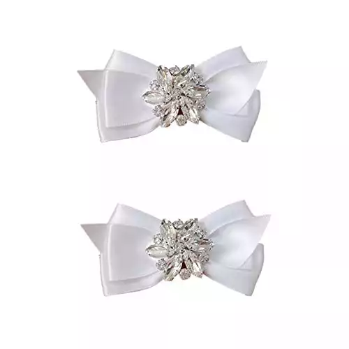 Douqu Rhinestone Crystal Wedding Bridal Shoe Bow Boots Clips Detachable Shoes Buckle Shoe Decoration Charms Pair Jewelry (White)