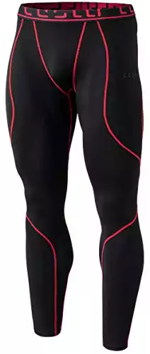TSLA Men's Thermal Compression Pants, Athletic Sports Leggings & Running Tights, Wintergear Base Layer Bottoms, Thermal Black & Red, Small