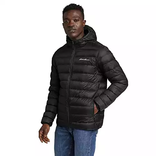 Eddie Bauer Men's CirrusLite Down Hooded Jacket, Black Recycled, Medium Regular