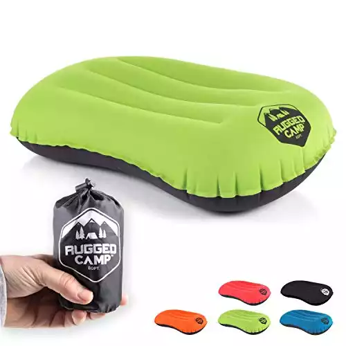 Rugged Camp Camping Pillow - Inflatable Travel Pillows - Multiple Colors - Compressible, Lightweight, Ergonomic Head Neck Support Camping Plane Travel - Lumbar Back Support (Green/Black)