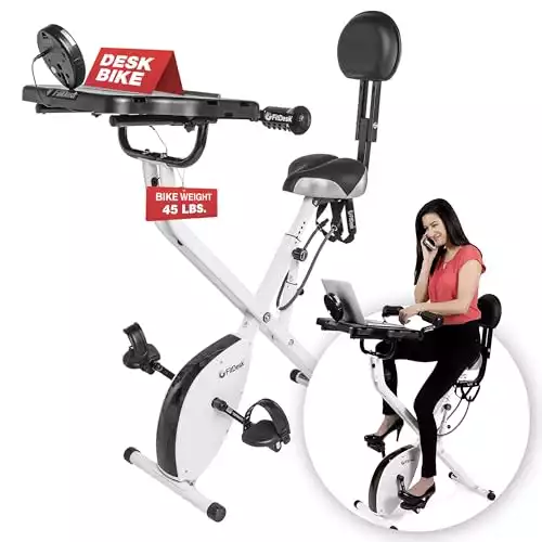 FitDesk Desk Bike 3.0 - Folding Exercise Bike for Work from Home Fitness, Stationary Bike and Desk Exercise Equipment with Built-in Tablet Holder, Desk Workout Equipment, Extension Kit Not Included