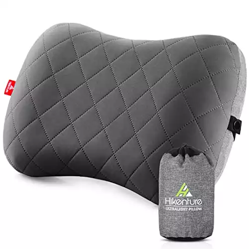 Hikenture Ultralight Inflatable Pillow with Removable Cover for Neck Lumber Support - Upgrade Washable Travel Air Pillows for Camping, Hiking, Backpacking (Grey)