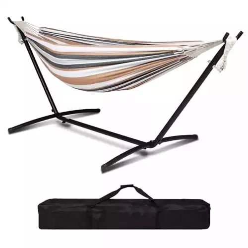 ONCLOUD 550 LBS Capacity Double Hammock with Stand Included with Portable Carrying Bag, Heavy Duty 2-Person Hammock for Outdoors & Indoors - Desert Stripe, Series TDCTZ1 - Desert Stripe