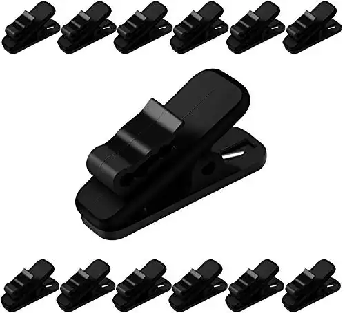 FENGWANGLI Headphone Clip for Shirt, 1 Inch Length Small Earbud Cord Management Earphone Mount Cable Clothing Clip to Keep Microphone Cord in Place for 1.5mm Diameter Round Wire (12 Pcs/Black)