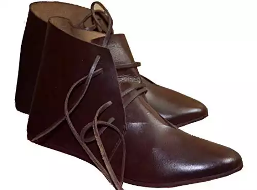 Allbeststuff Men's Medieval Leather Shoes Ankle Length 11 Brown