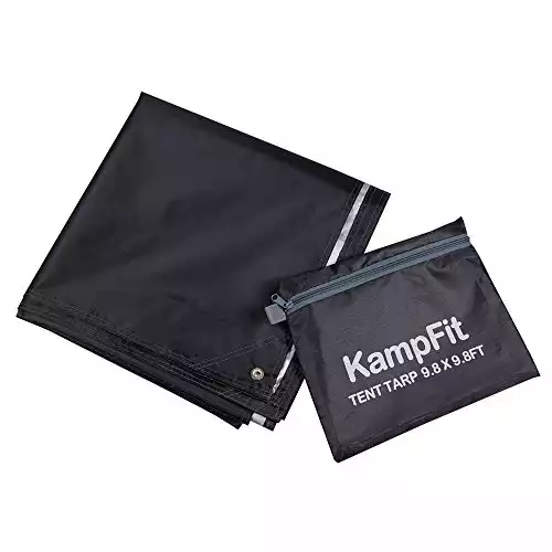 KampFit 9.8'x9.8' Waterproof Tent Tarp with 6 Pcs Ultralight Tent Stakes, Black