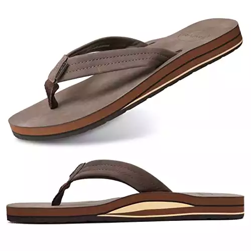 FANTURE Mens Sandals Arch Support Flip Flops with Wide Strap Orthotic Comfort Walk Thong Style Casual Slipper Indoor and Outdoor U420SCHTX-Dark Brown-44
