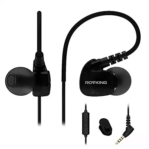 Rovking Sport Headphones Wired Sweatproof, Over Ear Earbuds for Running Gym Workout Exercise Jogging, Stereo in Ear Earphones w Mic, Noise Isolating Earhook Ear Buds for Cell Phone MP3 Laptop Black