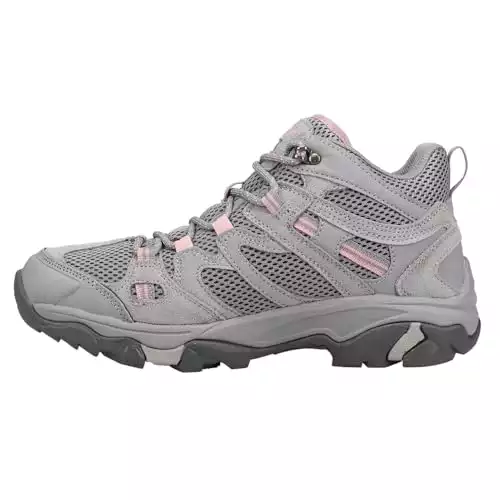 HI-TEC Apex Lite Mid WP Waterproof Hiking Boots for Women, Lightweight Outdoor and Trail Shoes - Medium Grey/Light Pink, 9 Medium