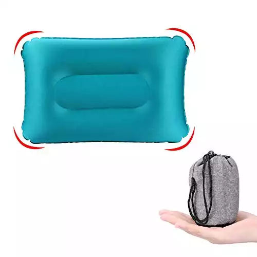 Inflatable Camping Pillow, Compressible Ultralight Ergonomic Portable Air Pillow for Neck and Lumbar Support, Compact Sleeping Pillow for Hiking, Travel, Trips, Beach Use (Blue)