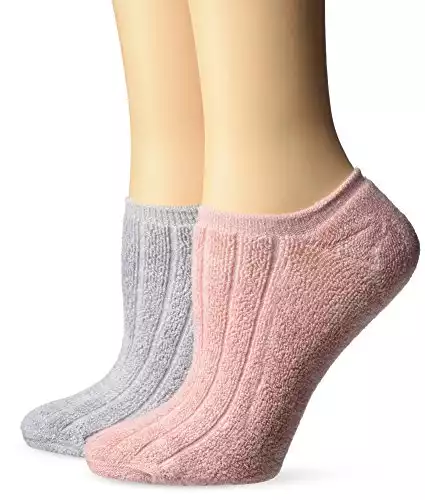 Yummie Women's Terry No Show Sock (2 Pack), Grey/Pink