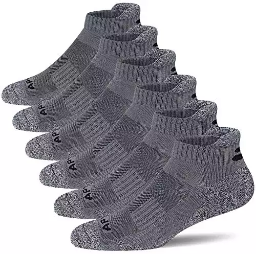 APTYID Men's Performance Ankle Athletic Running Socks, Dark Grey, Size 9-12, 6 Pairs