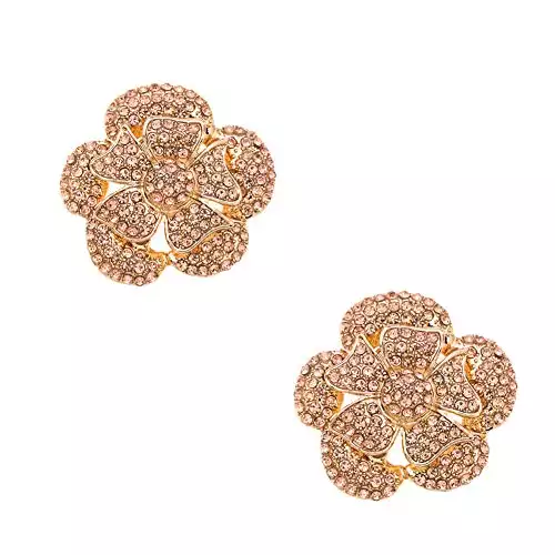 Douqu Champagne Gold Silver Crystal Rhinestone Rose Flower Shoe Charm Clips Pair Wedding Jewelry (Gold)