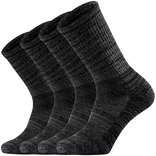 Ortis Men's Merino Wool Cushion Crew Socks with Moisture Wicking Control Light Weight Breathable for Outdoor Hiking Cycling(Black L)