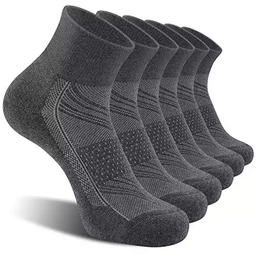 CelerSport 6 Pack Men's Ankle Socks with Cushion, Sport Athletic Running Socks Gift for Men, Dark Gray, Large