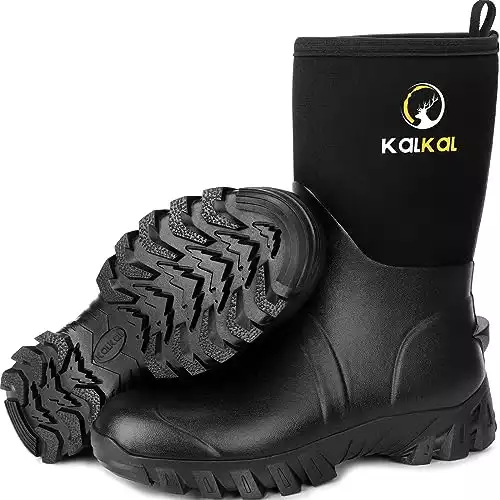 Kalkal Rubber Boots for Men, Mid Calf Waterproof Rain Boots, with 5mm Neoprene Insulated Men Boots, Waterproof Work boots for Mud Hunting Gardening Outdoor Working Farming Fishing