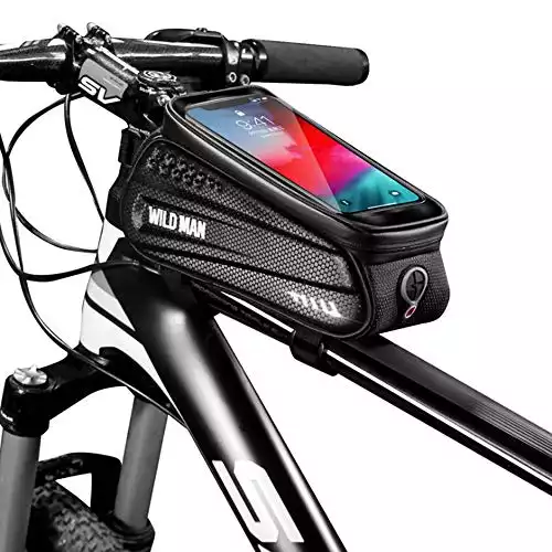 WILD MAN Rainproof Bicycle Front Frame Bike Bag with Touch Screen Phone Mount for Road Mountain Bike（Black,ES3）