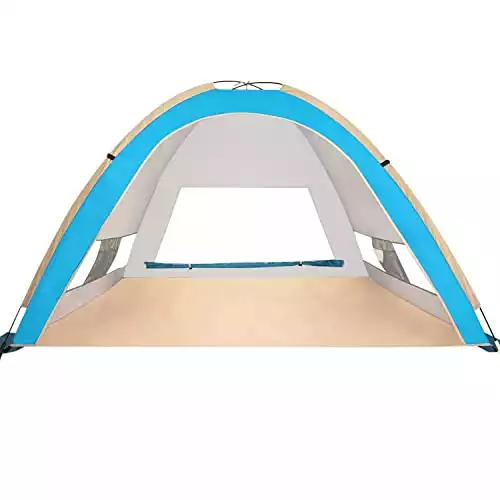 KEUMER Venustas Pop Up Beach Tent, Portable Beach Tent Automatic Sun Shelter, Lightweight Easy Setup Tents 4 Person UPF50+ Anti-UV Protection Sunshade for Family Adults