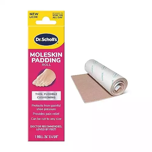 Dr. Scholl's Moleskin Padding ROLL, 1 roll // Thin, Flexible Cushioning & Pain Relief - Cut to Any Size - Doctor Recommended - 24 Inches X 4 5/8 Inches