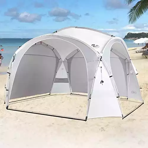 UNP Pop Up Canopy 12 X 12ft Easy Beach Tent with UPF50+ Side Wall, Ground Pegs, and Stability Poles, Sun Shelter Rainproof, Waterproof for Camping Trips, Backyard Fun, Party Or Picnics(White).