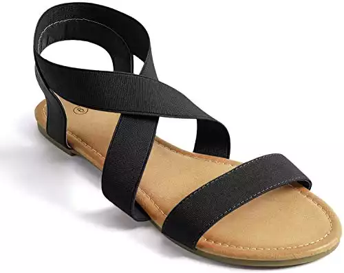 Soles & Souls Elastic Ankle Strap Sandals for Women Flat，Black 5