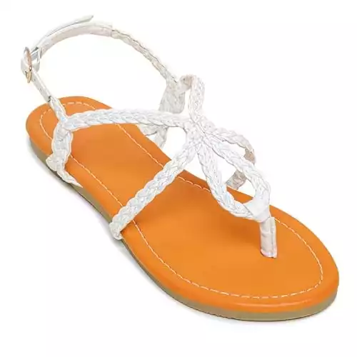 Soles & Souls Flat Sandals braided Strap Tong Sandal for Women WHITE 10