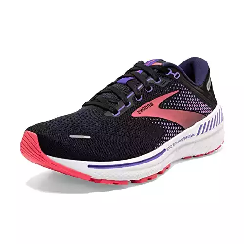 Brooks Women's Adrenaline GTS 22 Supportive Running Shoe - Black/Purple/Coral - 8.5 Medium